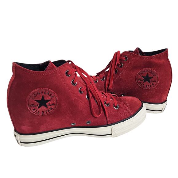 Converse Chuck Taylor Suede Lux Wedge Heel High Top Womens 9 Burgundy Sneaker - Picture 1 of 16